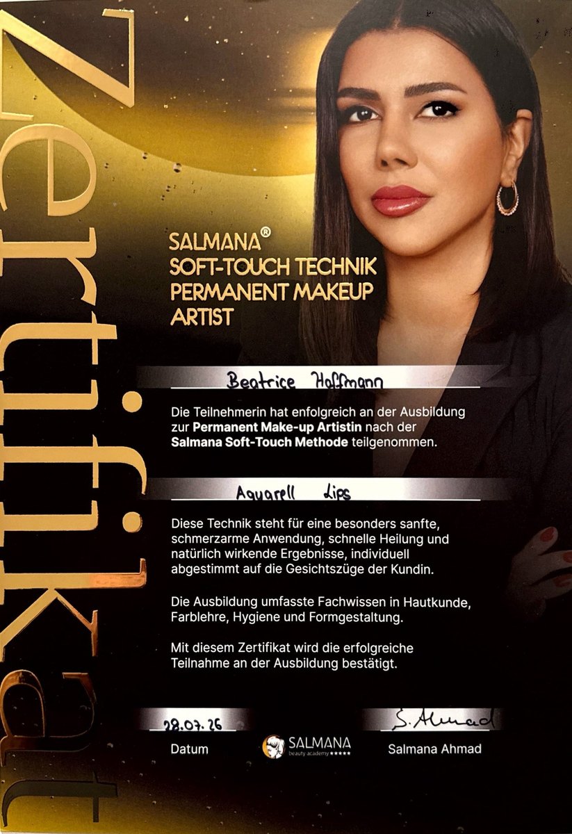Zertifikat Aquarell Lips — Salmana Soft-Touch Technik, Beatrice Hoffmann